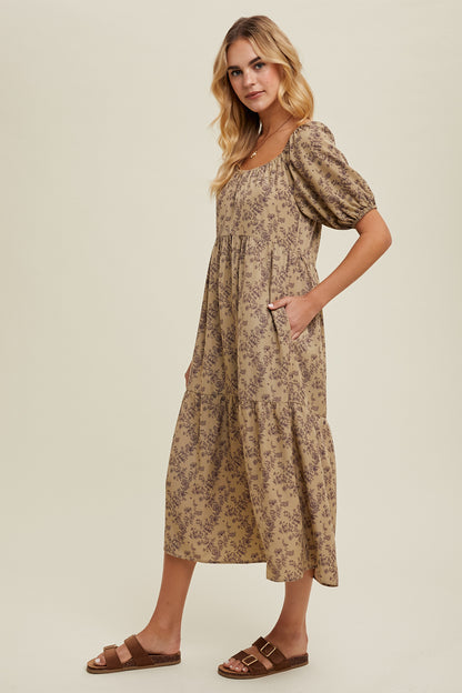 Khaki Floral Dress