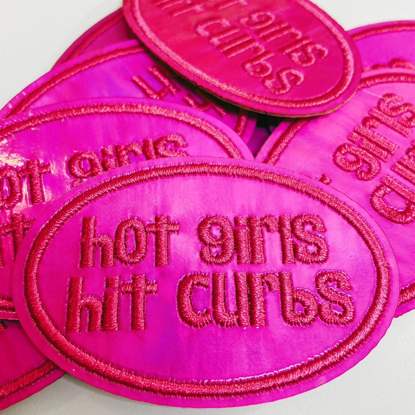 2.5" Hot Girls Hit Curbs  PINK -  Embroidered Hat Patch: Embroidered Patch