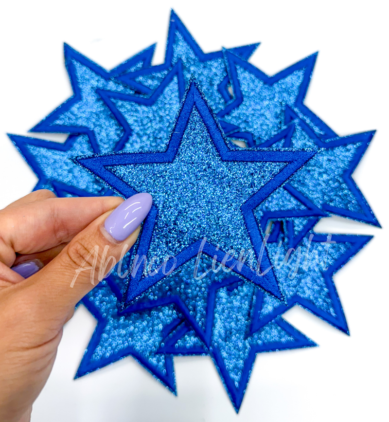 3” Royal blue glitter star embroidery patch iron on 