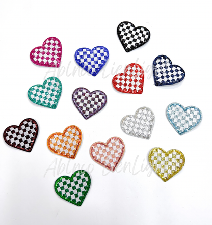 Gold checkered heart embroidery glitter sequin patch