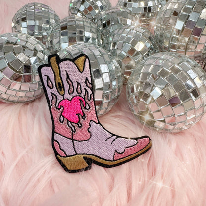 Burning Love Cowgirl Boot Patch, Pink or Lilac: Pink