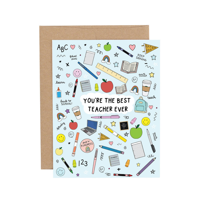 Best Teacher Ever Blue Thank You Greeting Card