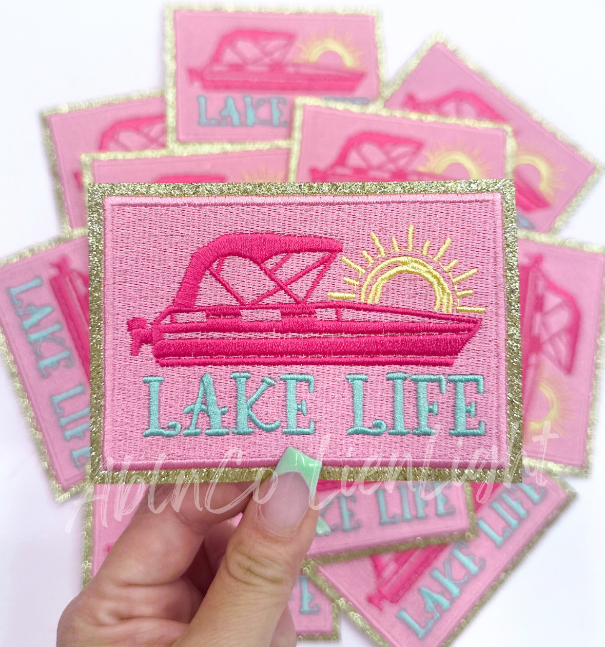 Pontoon lake life glitter embroidery hat patch iron on