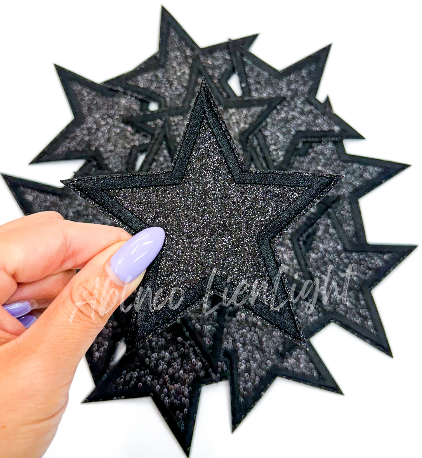 3” Black glitter star embroidery patch iron on 