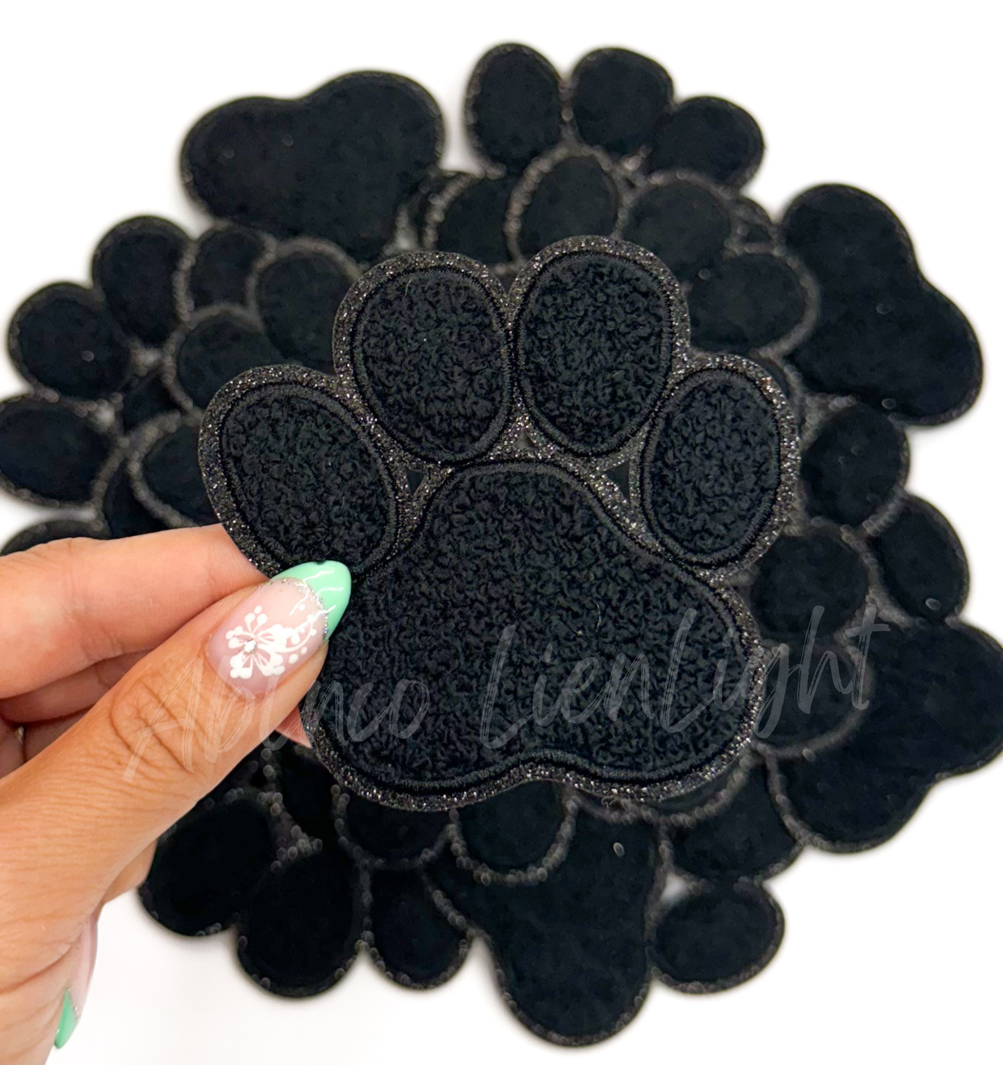 Black chenille paw print trucker hat patch iron on