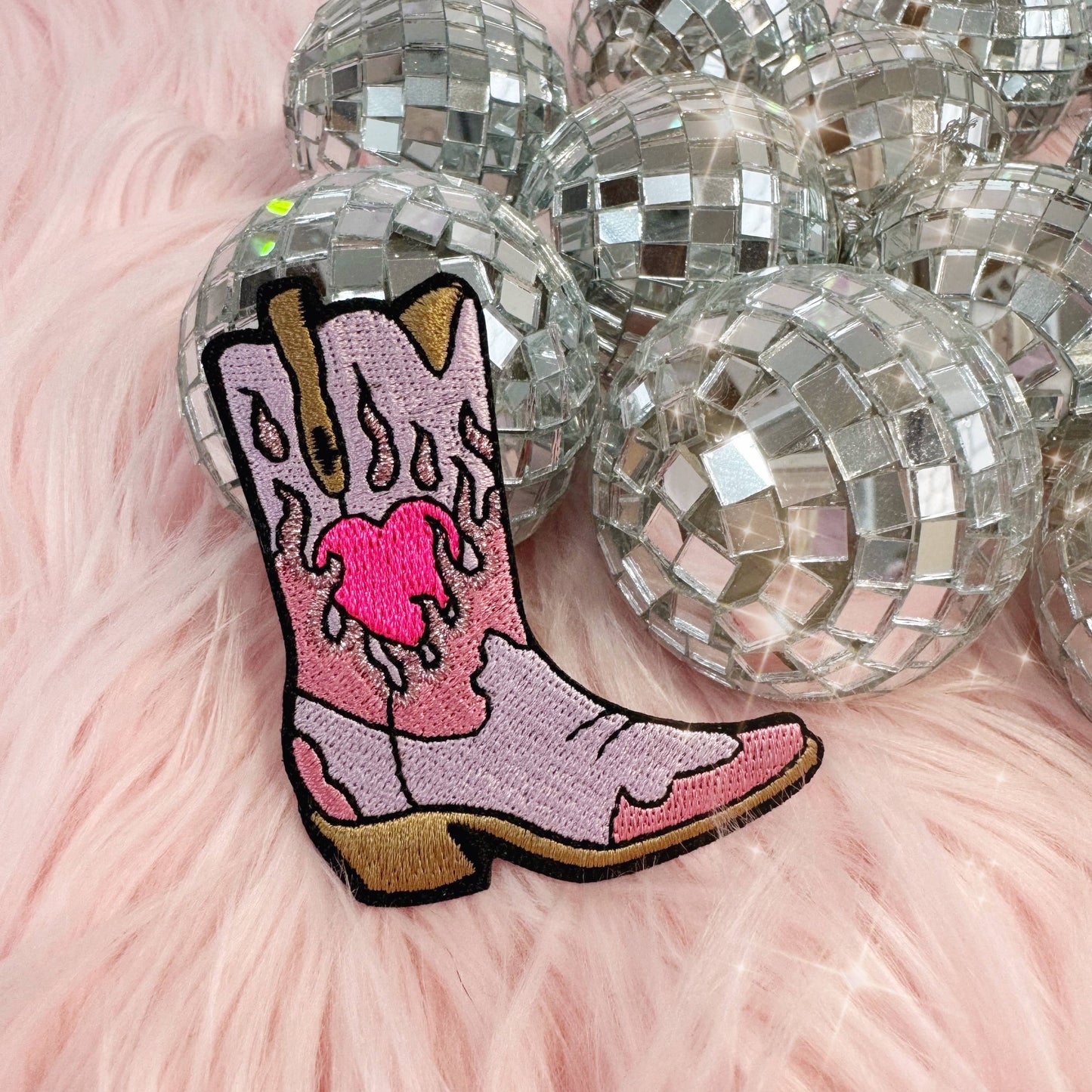 Burning Love Cowgirl Boot Patch, Pink or Lilac: Pink