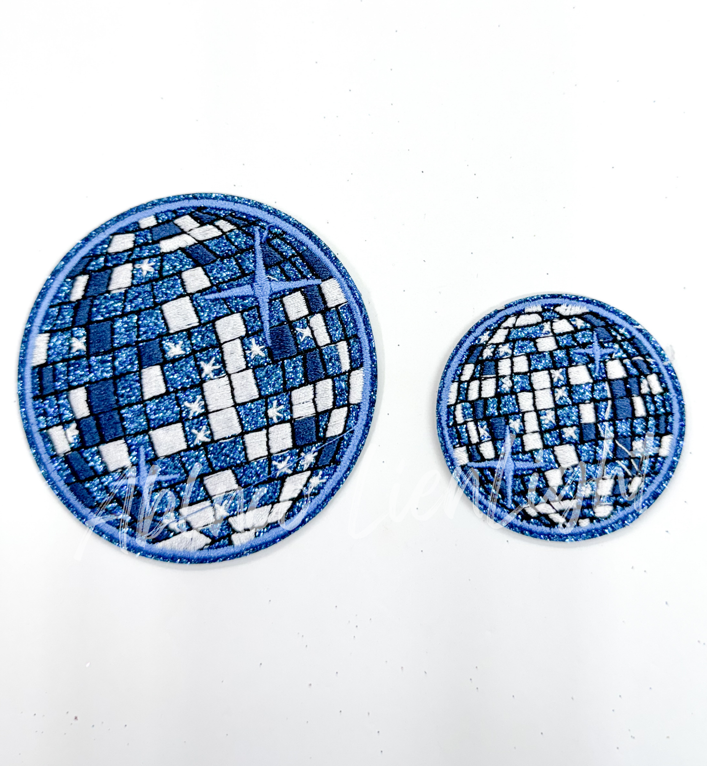 3.15” Blue glitter disco ball embroidery patch iron on 