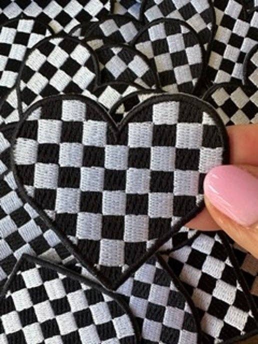 Checked heart Black and White patch, heart hat patch