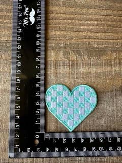 Checked heart Turquoise and White, heart hat patch,