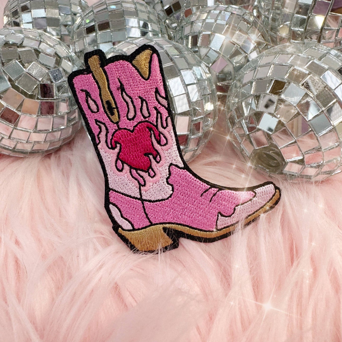 Burning Love Cowgirl Boot Patch, Pink or Lilac: Pink