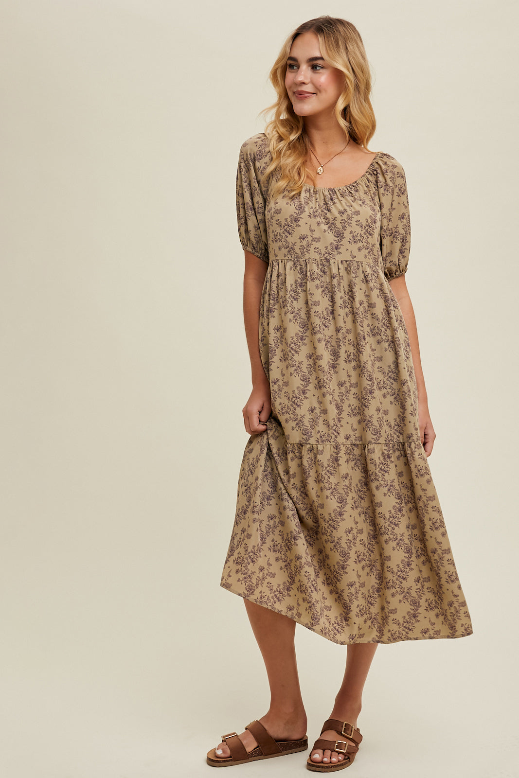 Khaki Floral Dress