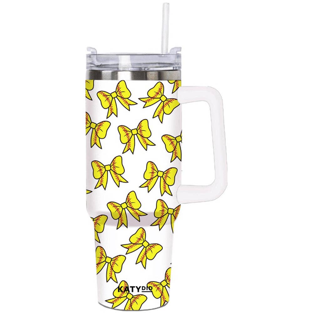 Softball Bow Tumbler with Handle