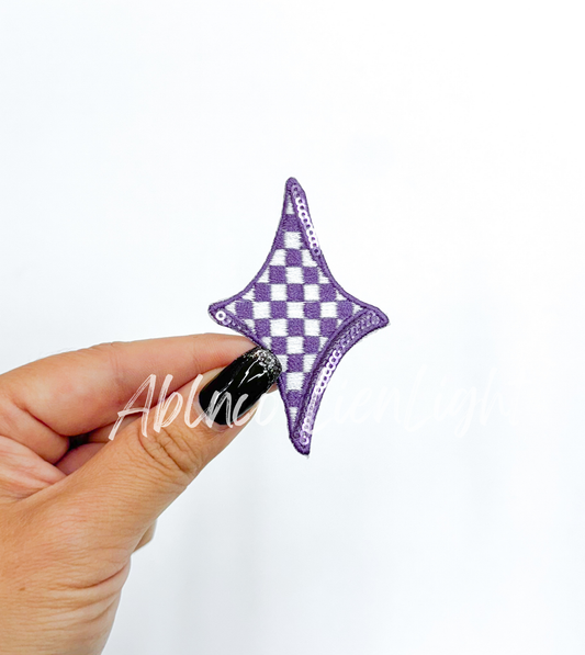 Purple checkered diamond star embroidery sequin patch