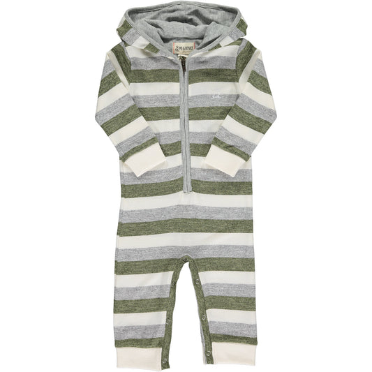 STEFANO hooded romper - SAGE/CREAM STRIPE