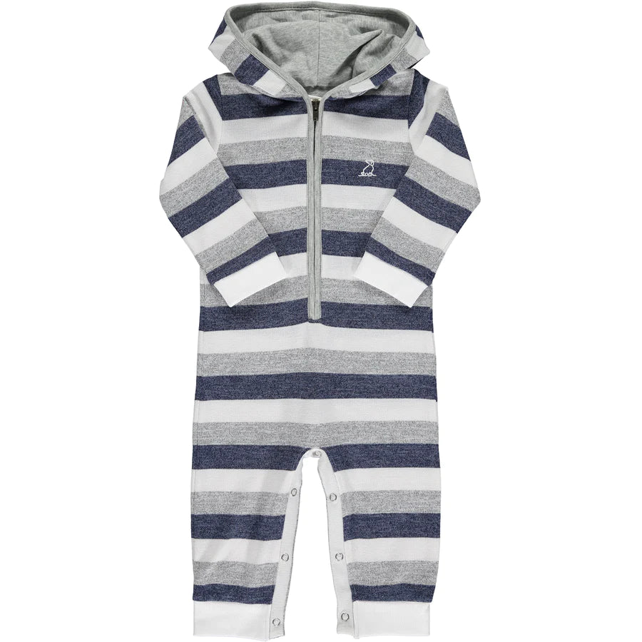 STEFANO hooded romper - BLUE/WHITE STRIPE