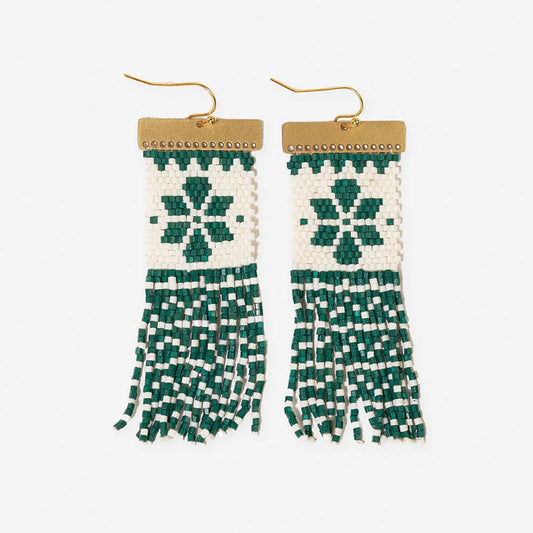 Lauren Holiday Beaded Fringe Earrings Green