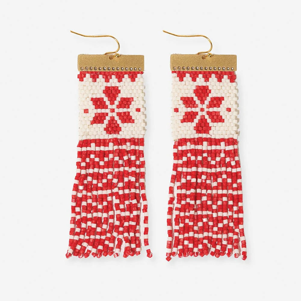 Lauren Holiday Beaded Fringe Earrings Red