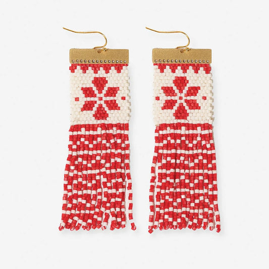 Lauren Holiday Beaded Fringe Earrings Red