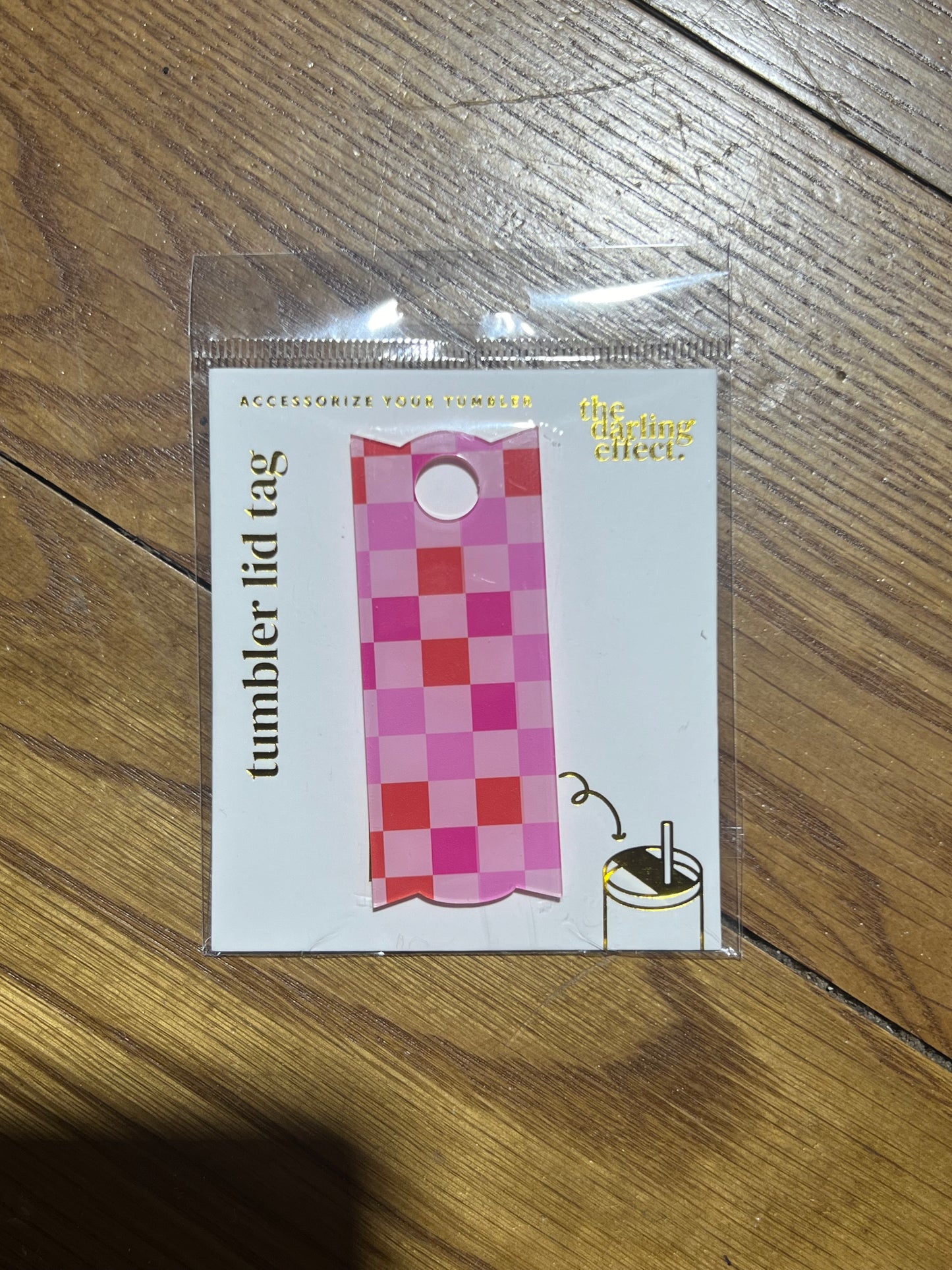 Tumbler Lid Tag Checkered Hot Pink