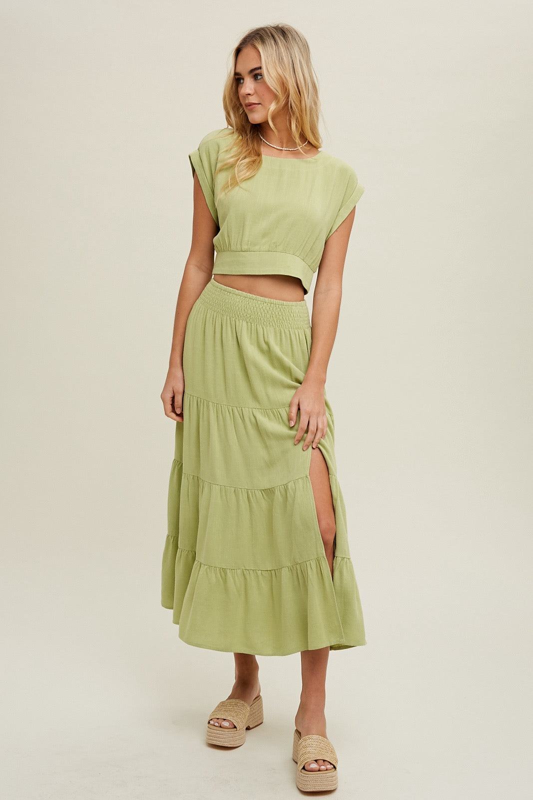 Linen top and skirt SET - LIME