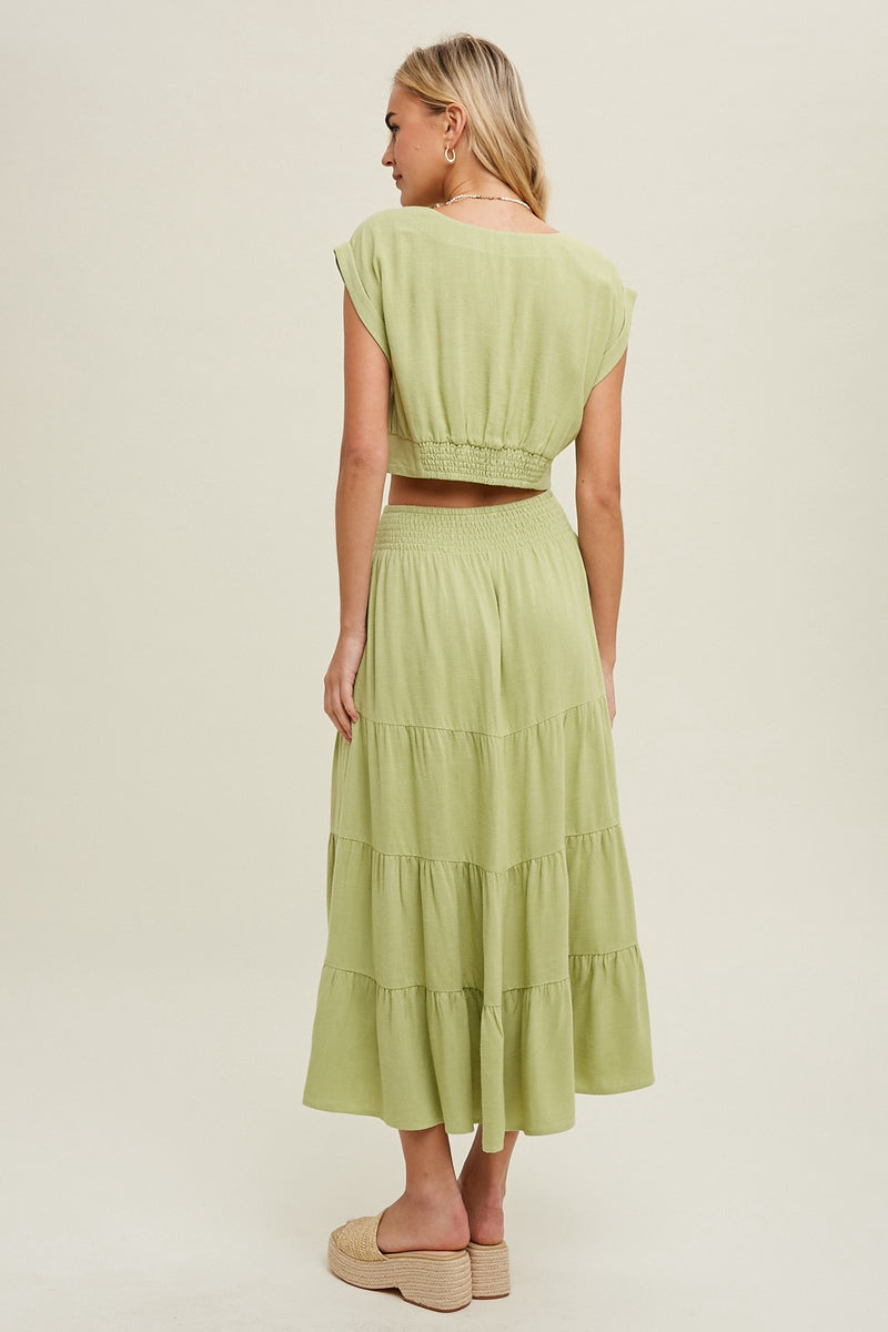 Linen top and skirt SET - LIME