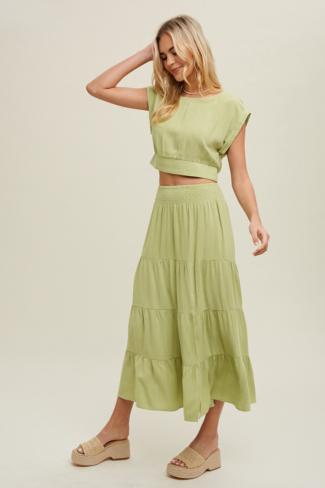 Linen top and skirt SET - LIME