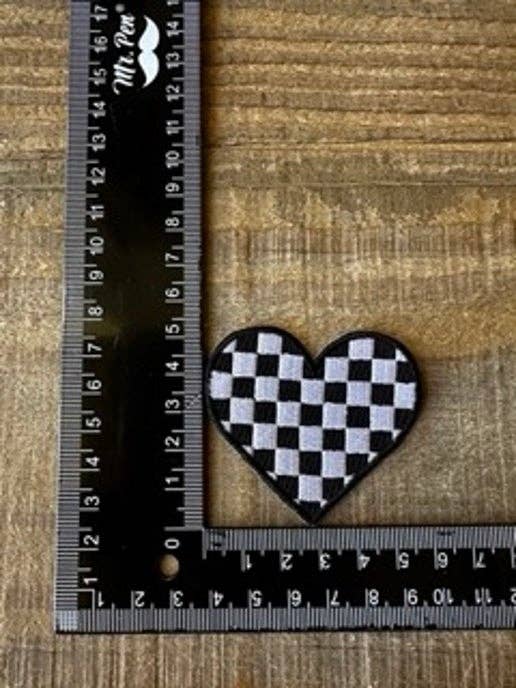 Checked heart Black and White patch, heart hat patch