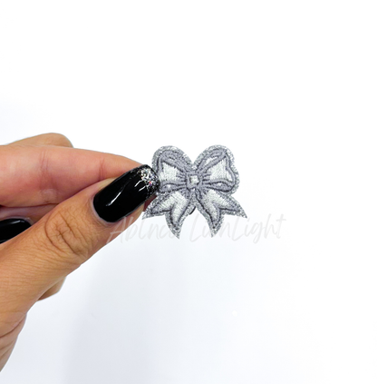 Silver dainty bow embroidery patch iron on 