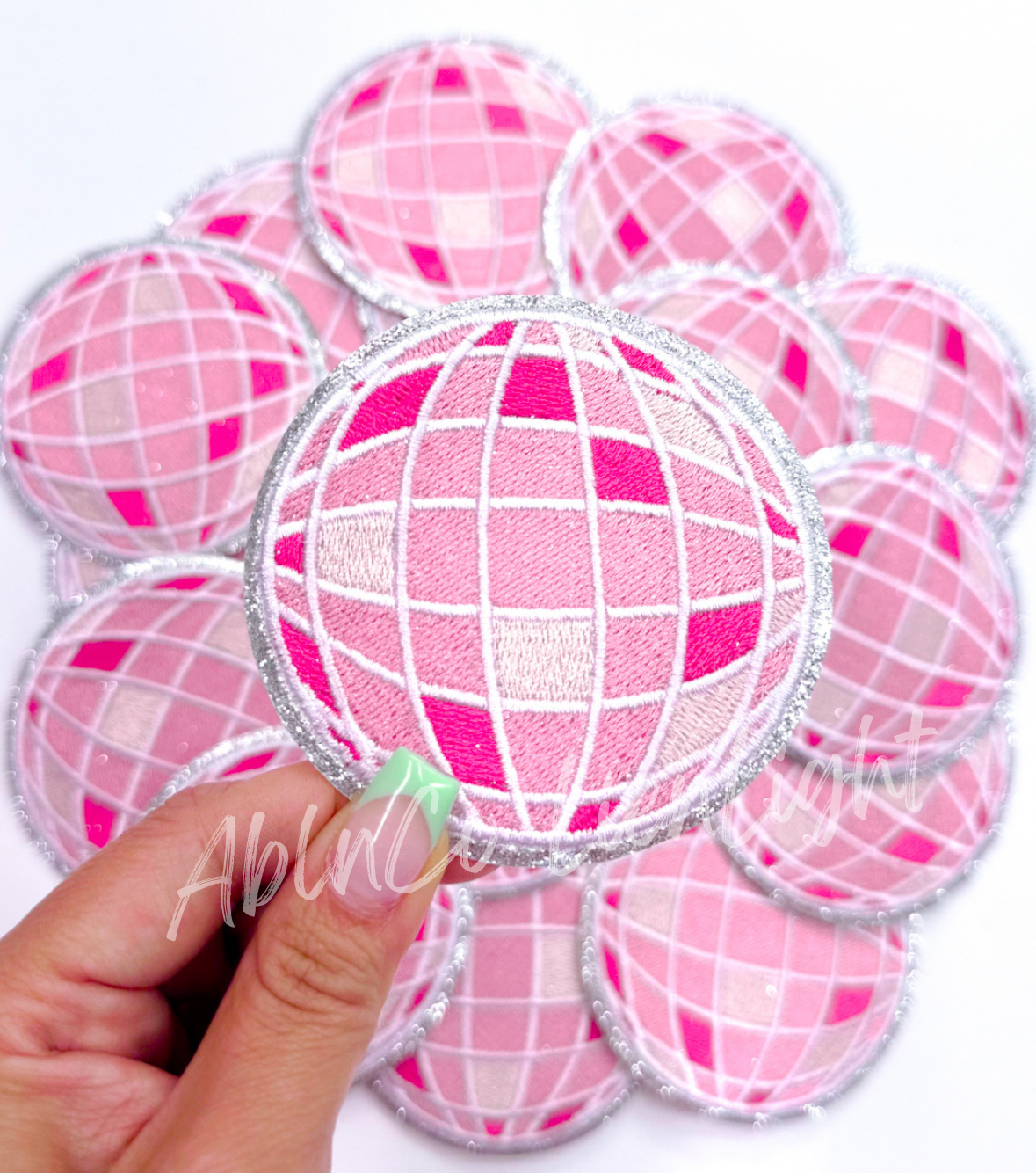 Pink disco ball glitter patch trucker hat patch iron on