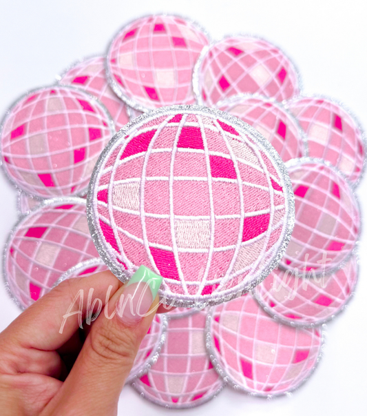 Pink disco ball glitter patch trucker hat patch iron on