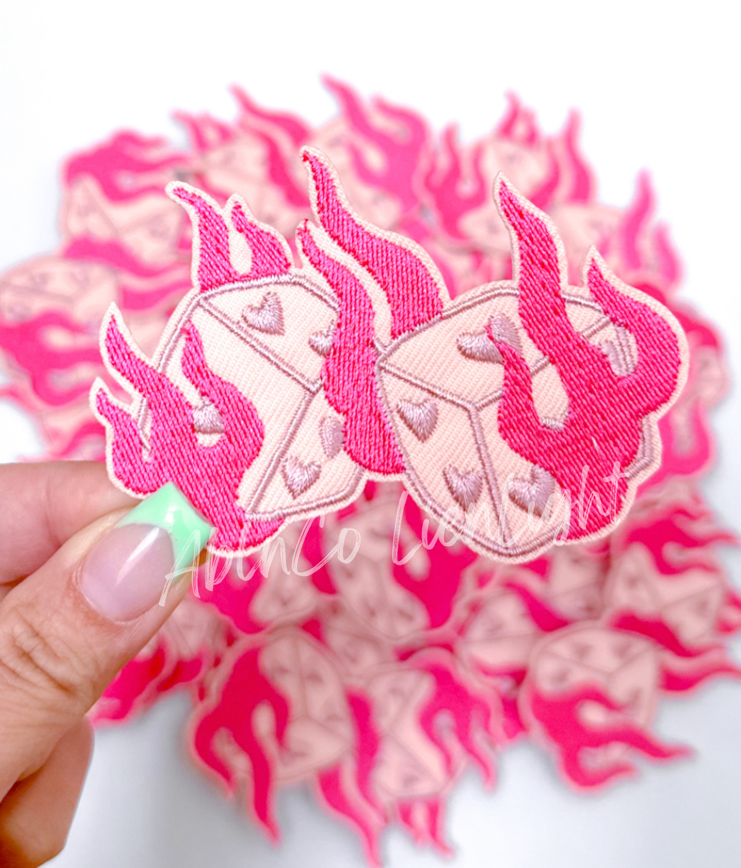 Trucker hat patches 3” pink flaming dice patch iron on