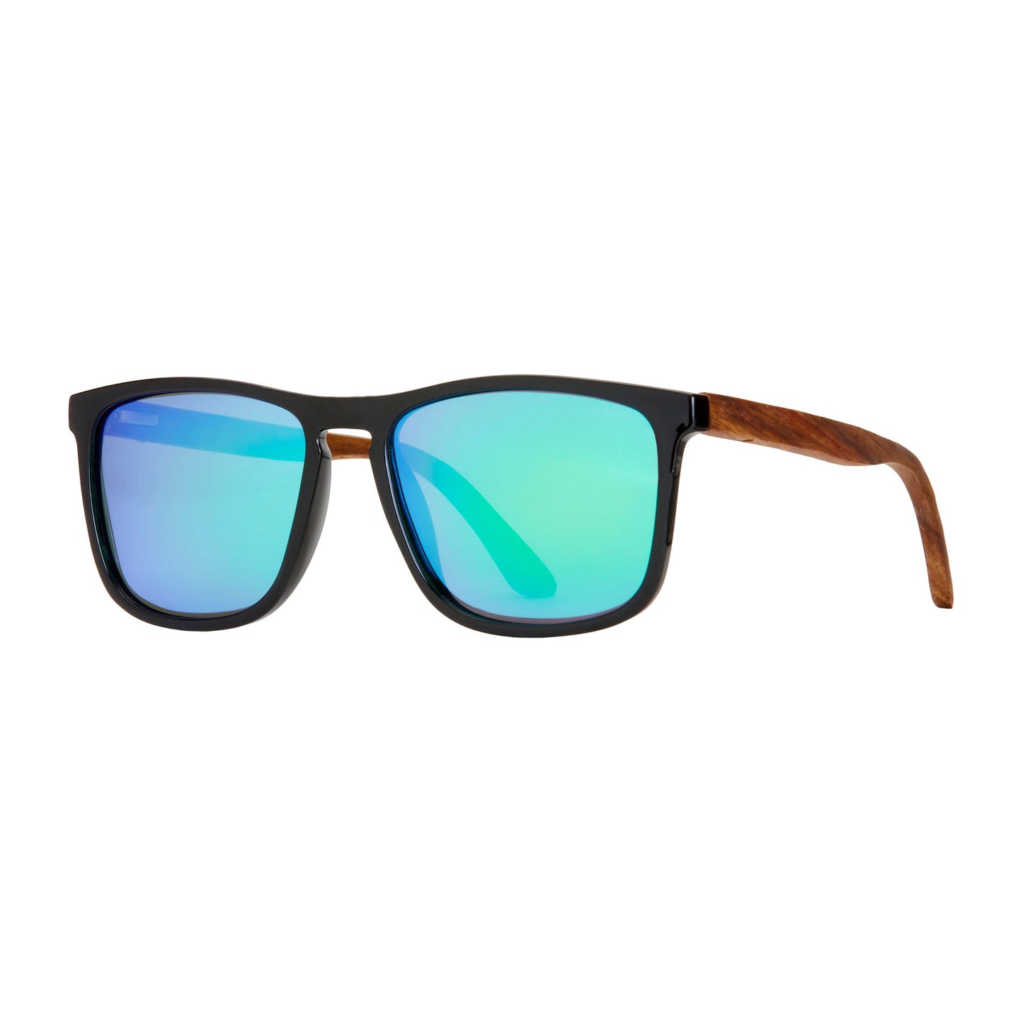 Cail - Shinny Blk /Walnut Wood / Green Mirror Polarized