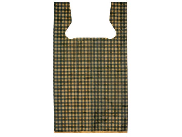 Plastic T Shirt Bag Prints: 1000 Pack / 11.5x6.5x22" / Buffalo Plaid