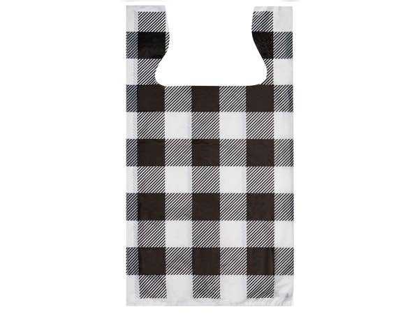 Plastic T Shirt Bag Prints: 1000 Pack / 11.5x6.5x22" / Buffalo Plaid