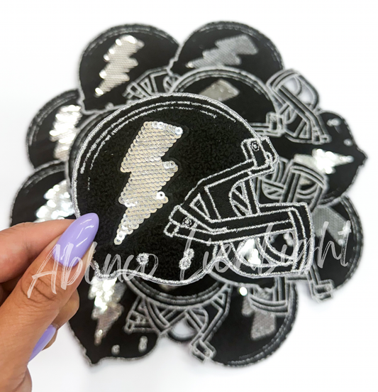 Black football helmet sequins bolt embroidery patch iron on