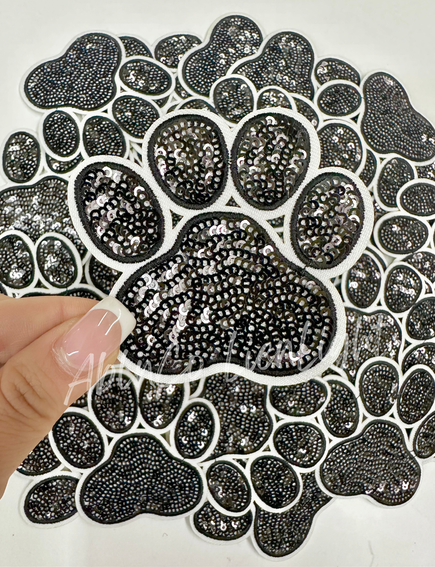 Trucker hat patches 3” Black paw print sequins patch