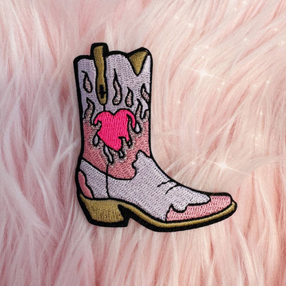 Burning Love Cowgirl Boot Patch, Pink or Lilac: Pink