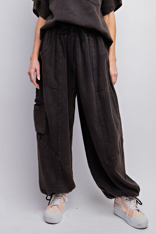 Black Mineral Wash Wide Leg Joggers