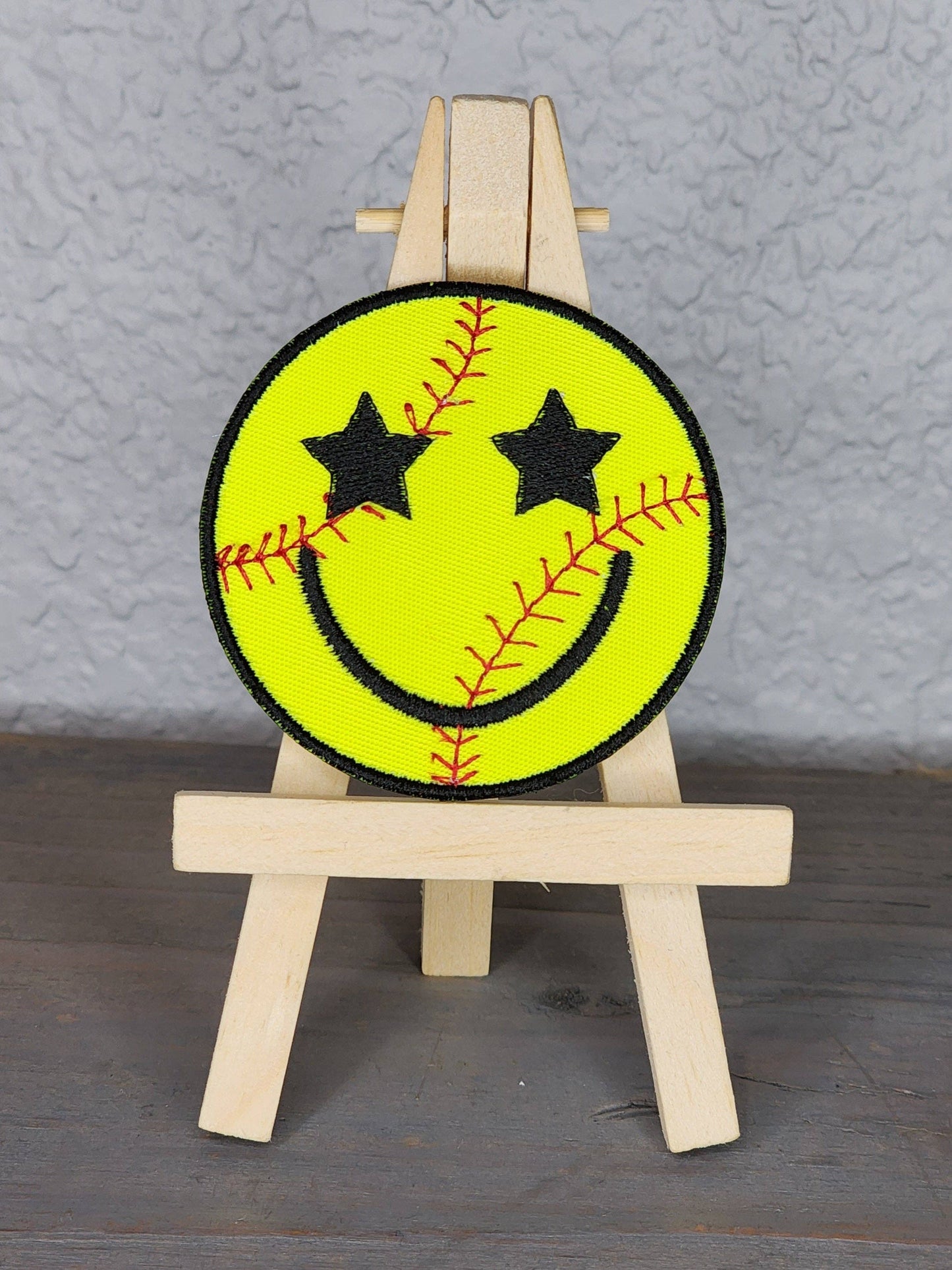 Sport Smiley Embroidered Patch: Softball