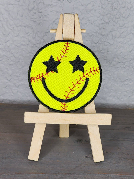 Sport Smiley Embroidered Patch: Softball