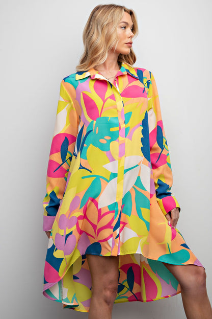 Leaf Print Challis Shirt Dress