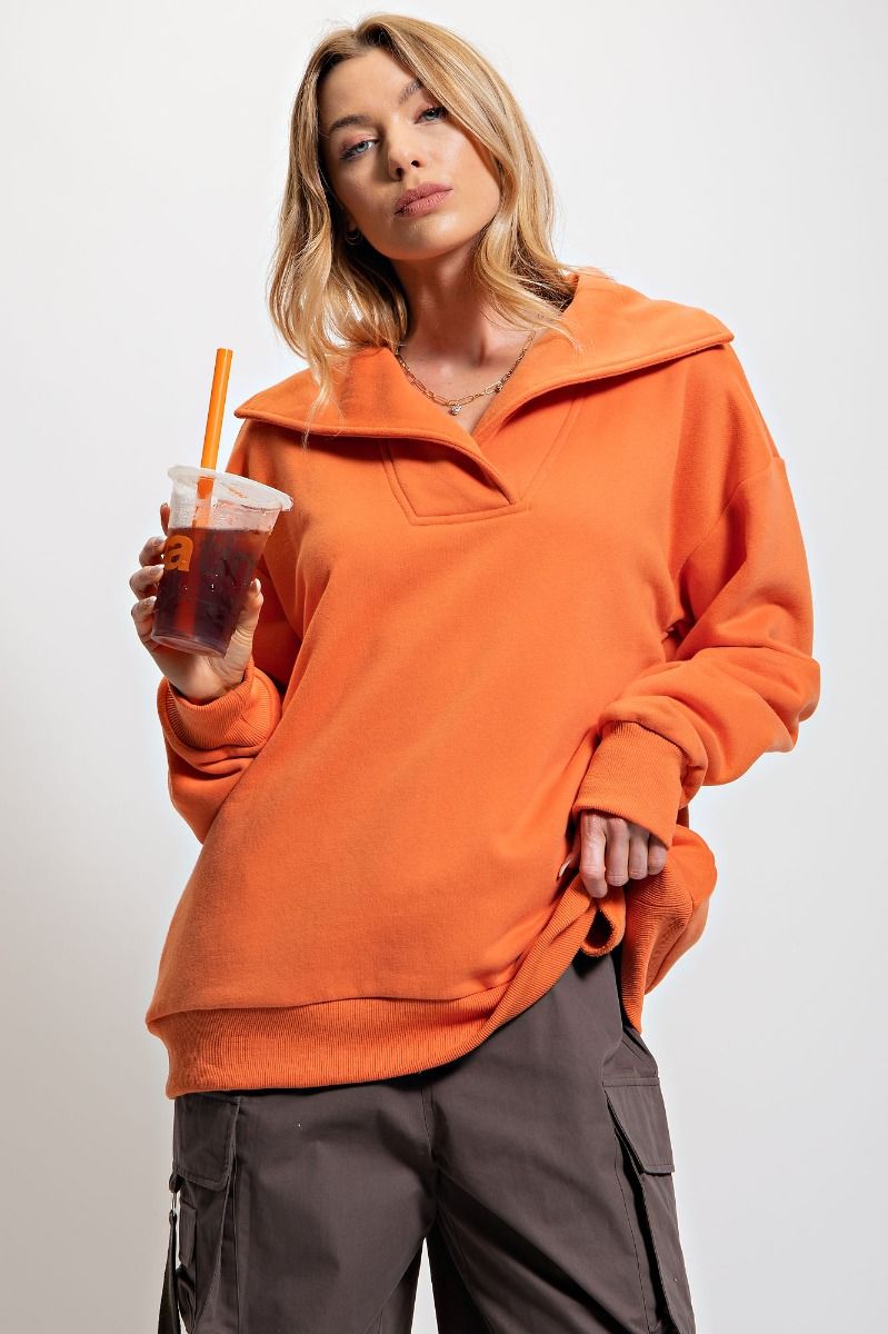 Orange Big Collar Pullover