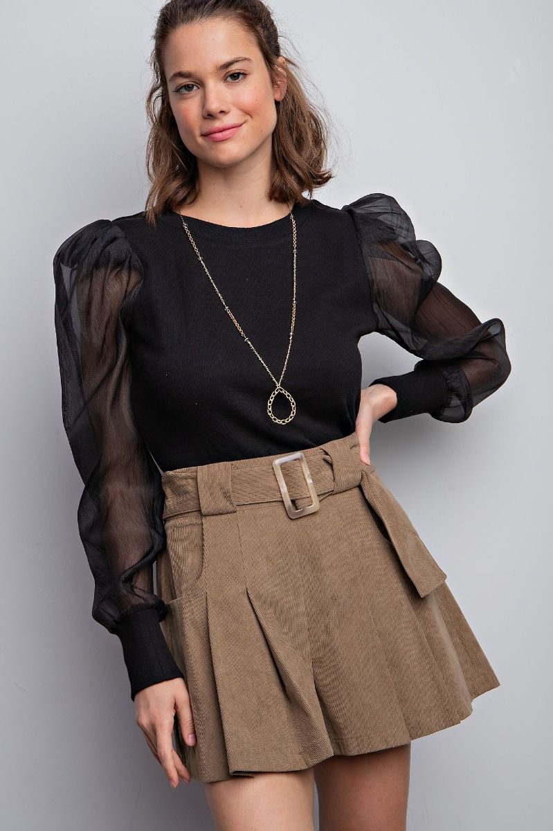 Black Organza Long Sleeve Blouse