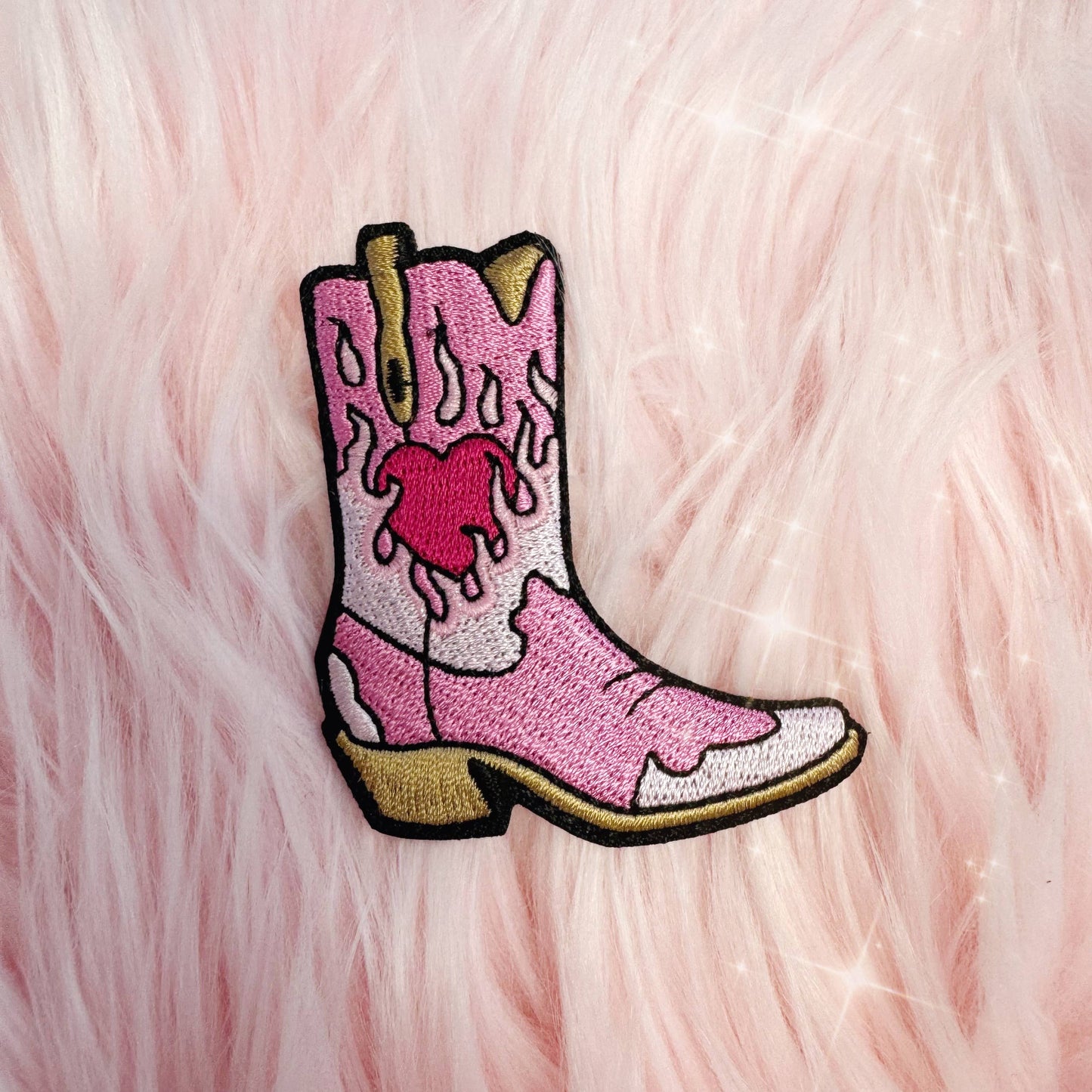 Burning Love Cowgirl Boot Patch, Pink or Lilac: Pink