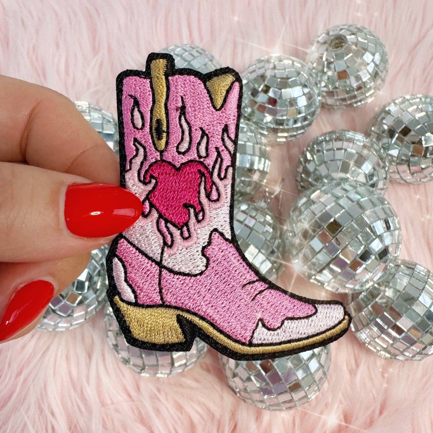 Burning Love Cowgirl Boot Patch, Pink or Lilac: Pink