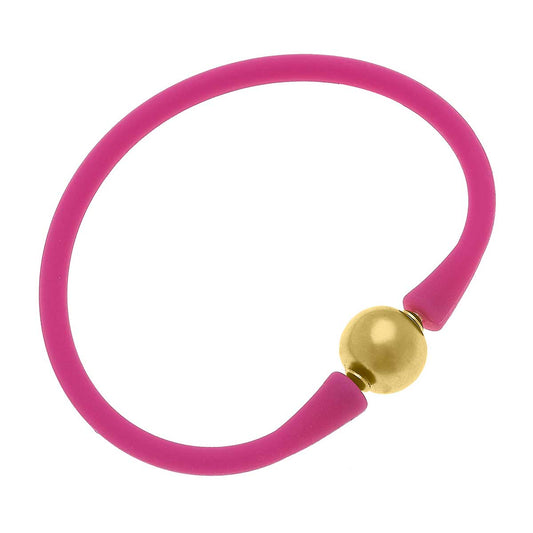 Bali 24K Gold Plated Ball Bead Silicone Bracelet in Magenta