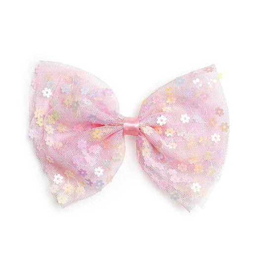 Pink Confetti Flower Bow Clip - Kids Easter Hair Clip