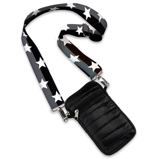 Black Puffer Cell Phone Bag W/ Grey/Black Split Star Strap