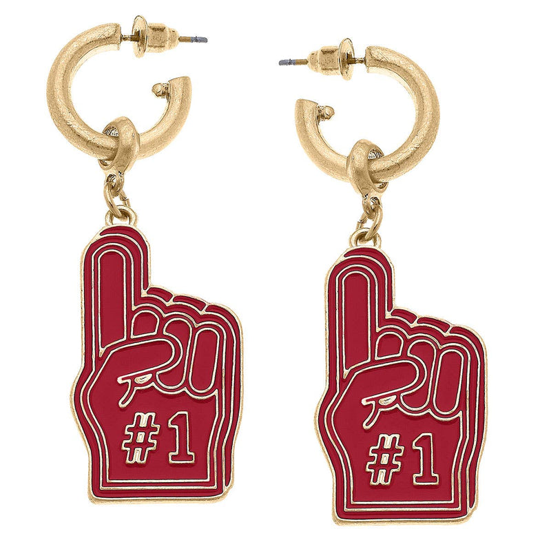 CRIMSON Game Day Foam Finger Enamel Earrings