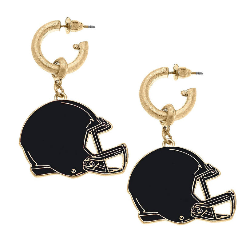 BLACK Game Day Football Helmet Enamel Earrings
